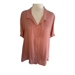 Danskin‎ Women's XL Short Sleeve Button Down Top Blouse Sleep Shirt Salmon Pink